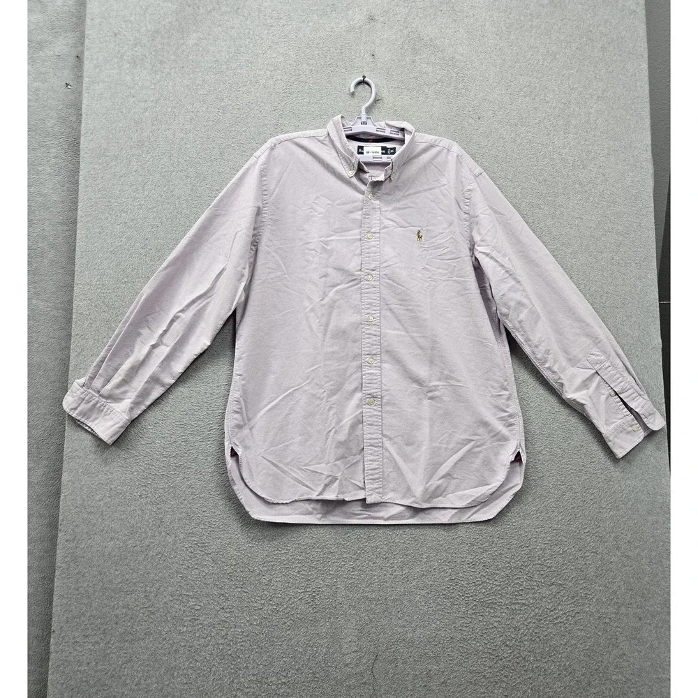 VINTAGE Ralph Lauren Men Button Up Shirt XL Light Purple Embroidered Pony Logo
